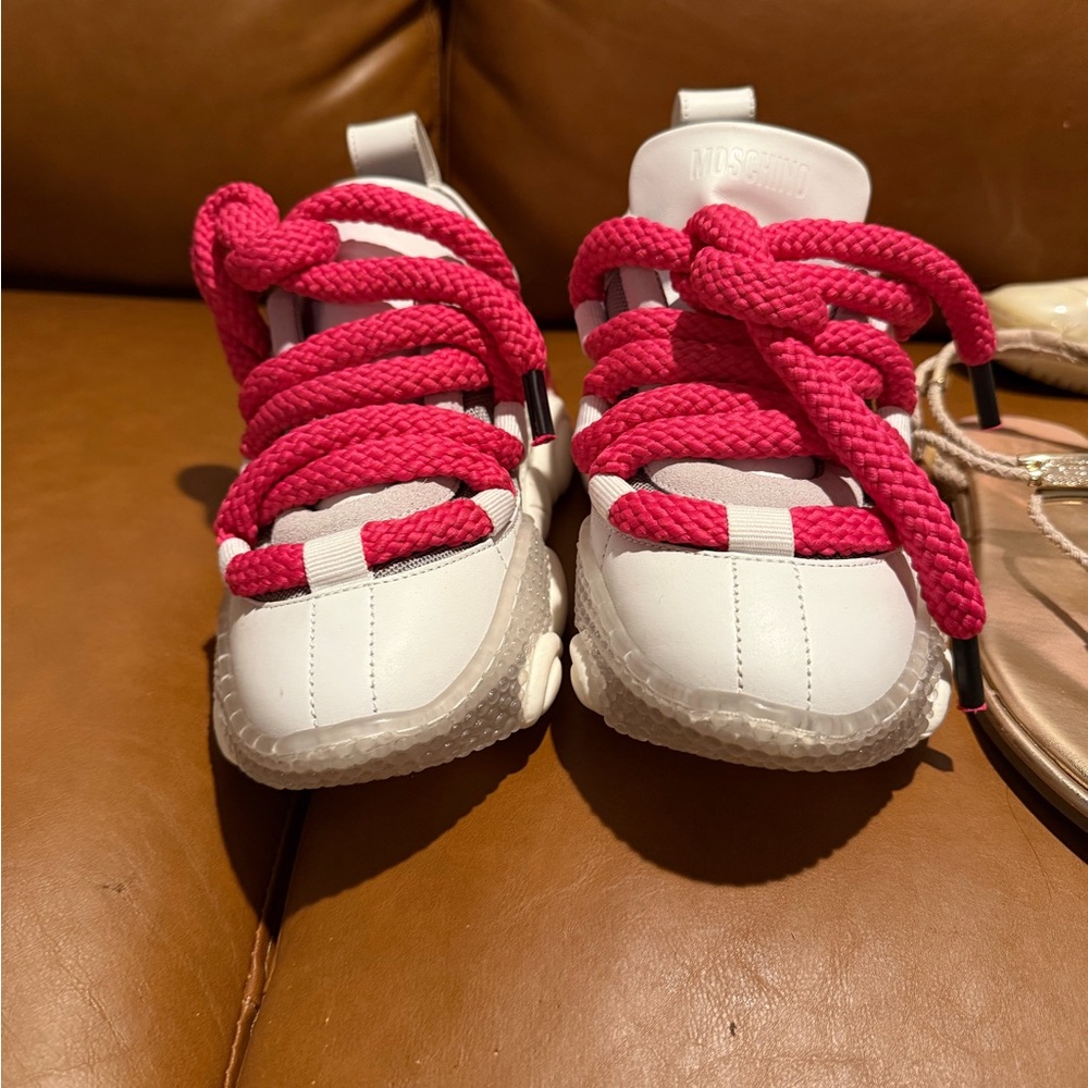 Moschino womens White and Pink Sneakers